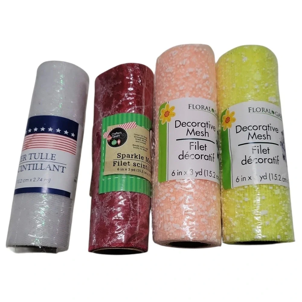 Lot of 11 Decorative Craft Mesh Rolls Floral Garden Crafter's Square Wreath